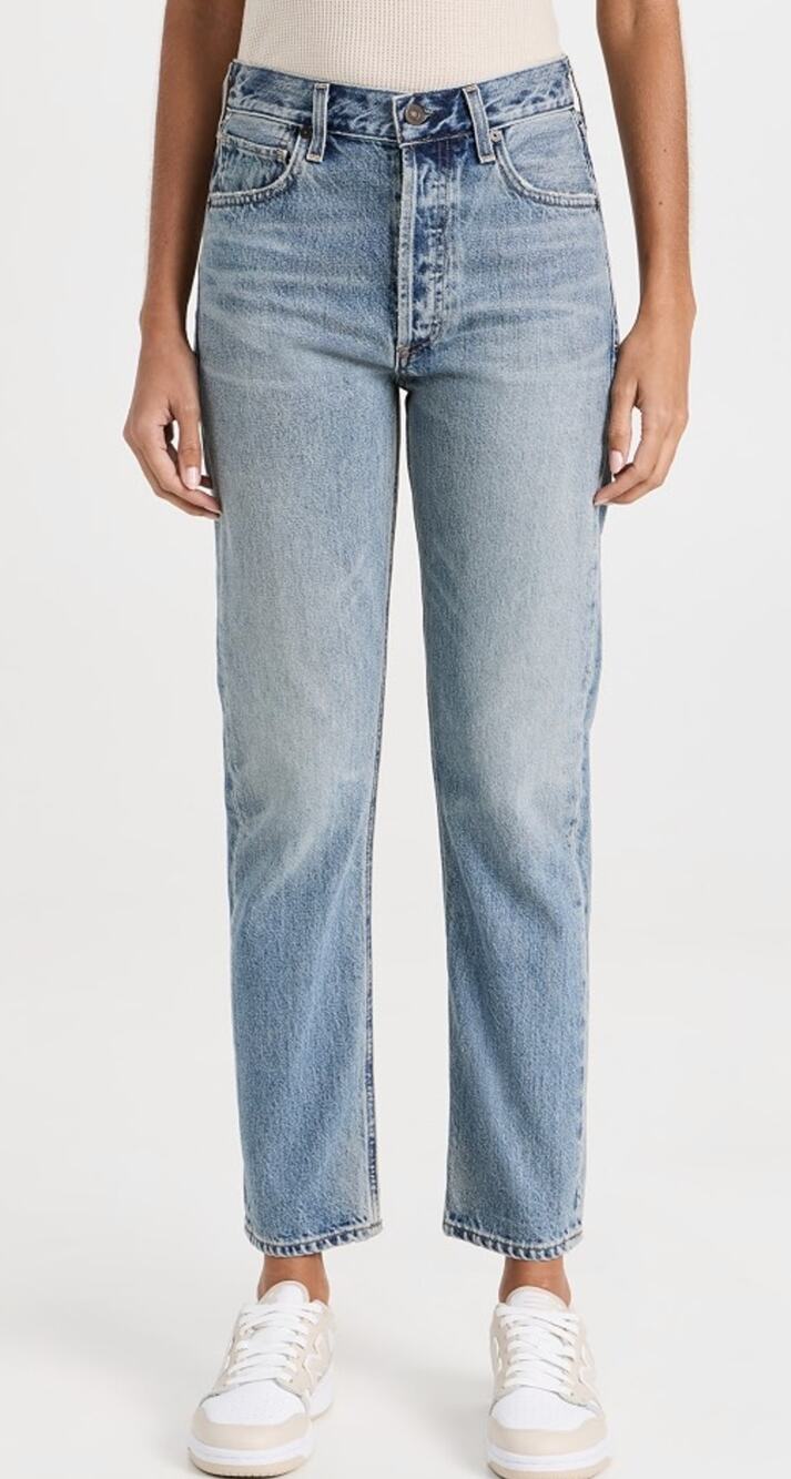 Citizens of Humanity Charlotte Crop Straight Leg Button Fly Mid Rise Jeans Blue